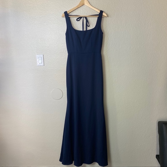 Hayley Blue Paige Tie Back Crepe Evening Dress - Picture 2 of 6